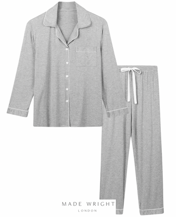Piped Edge Bamboo Pyjama Set in Grey Marl