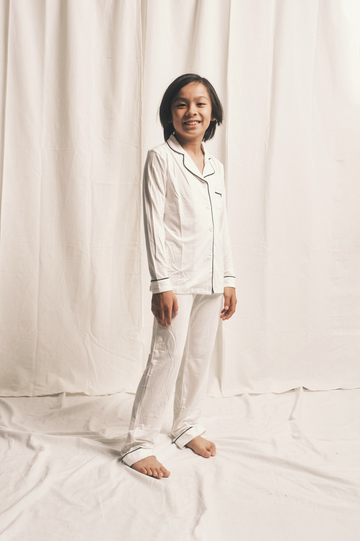 Mini Bamboo Trouser Pyjama in White